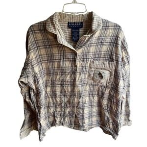 Vintage 90s ESLEEP Jammies Plaid Soft Cotton Flannel Top with Retro‎ Cartoon Dog